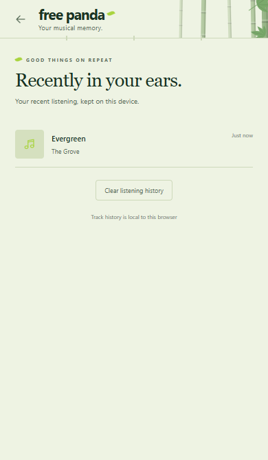 The history view listing a recently played track with a clear history button